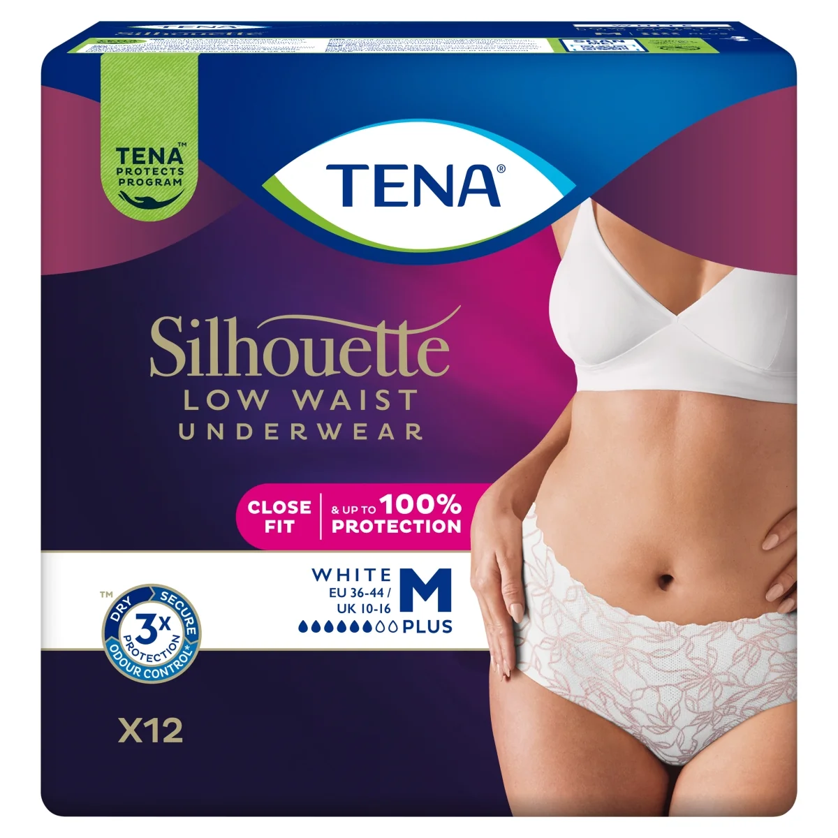 TENA Silhouette White bielizna chłonna Plus M, 12 sztuk