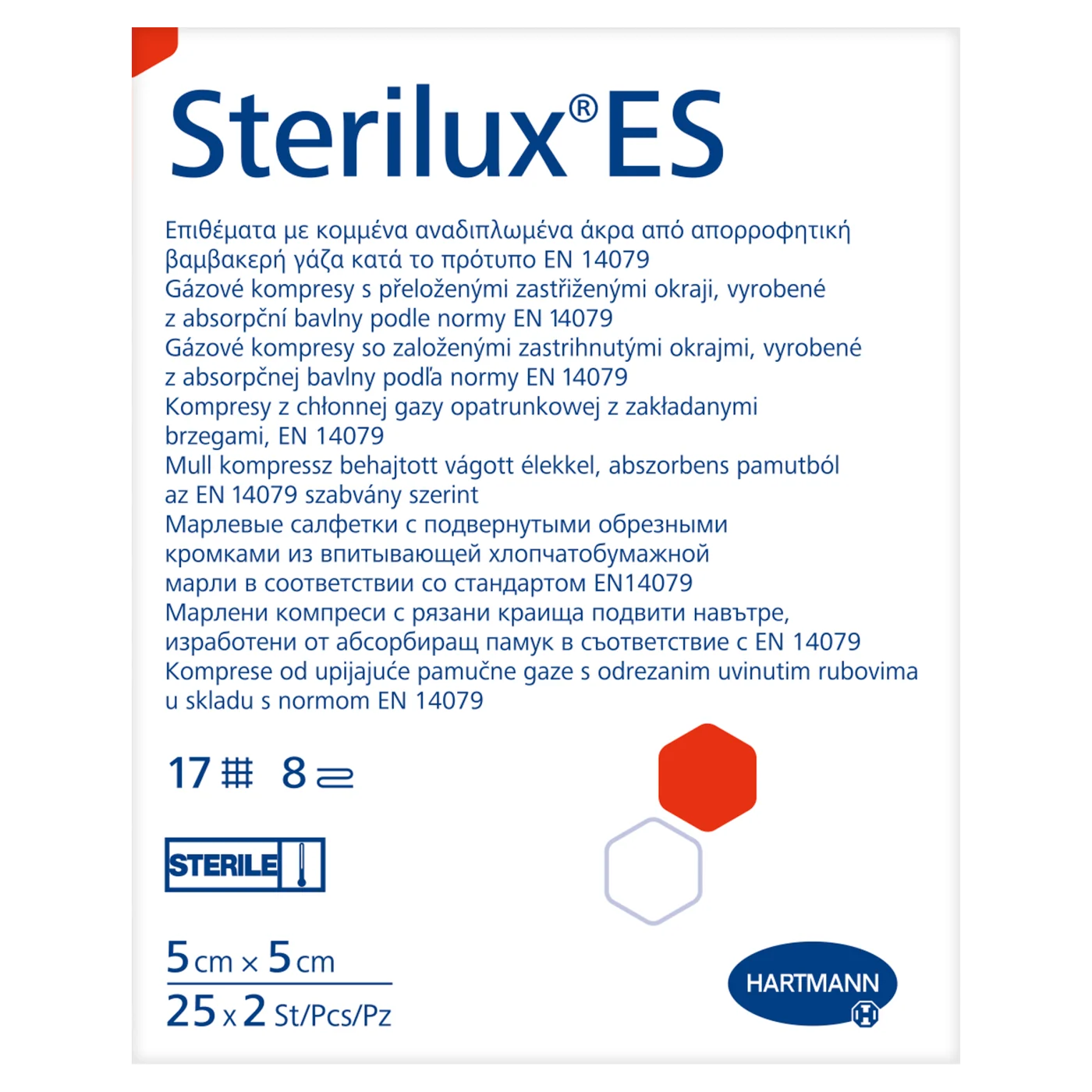 Sterilux ES kompresy jałowe z gazy, 5 x 5 cm, 25 x 2 szt.