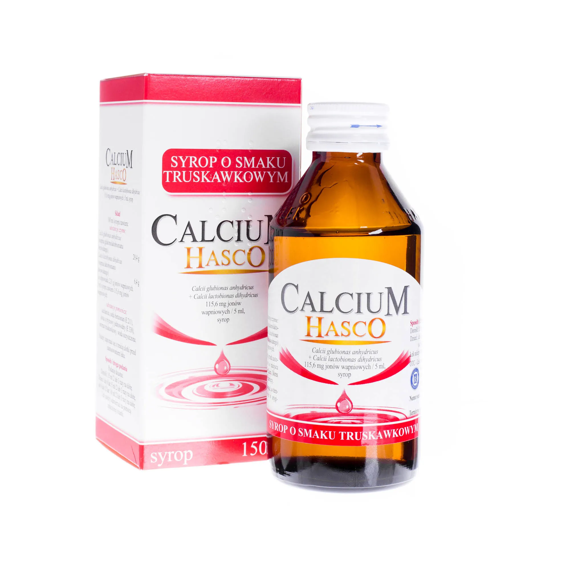 Calcium Hasco, 115,6 mg/5ml, syrop o smaku truskawkowym, 150 ml