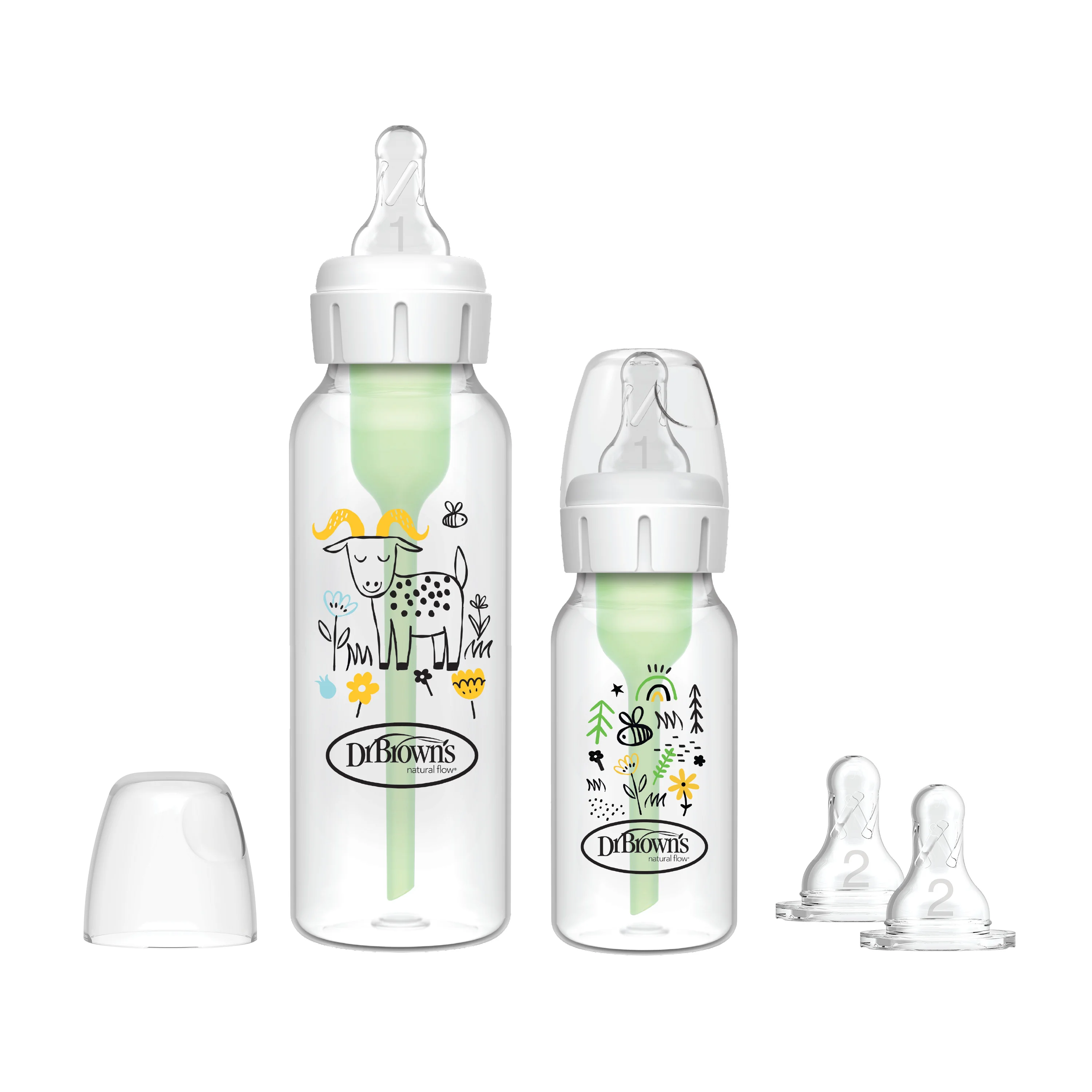 Dr Brown's Zestaw Startowy Standard butelka 120 ml, 1 sztuka + butelka 250 ml, 1 sztuka + smoczek poziom 1, 2 sztuki + smoczek poziom 2, 2 sztuki + szczoteczka, 1 sztuka