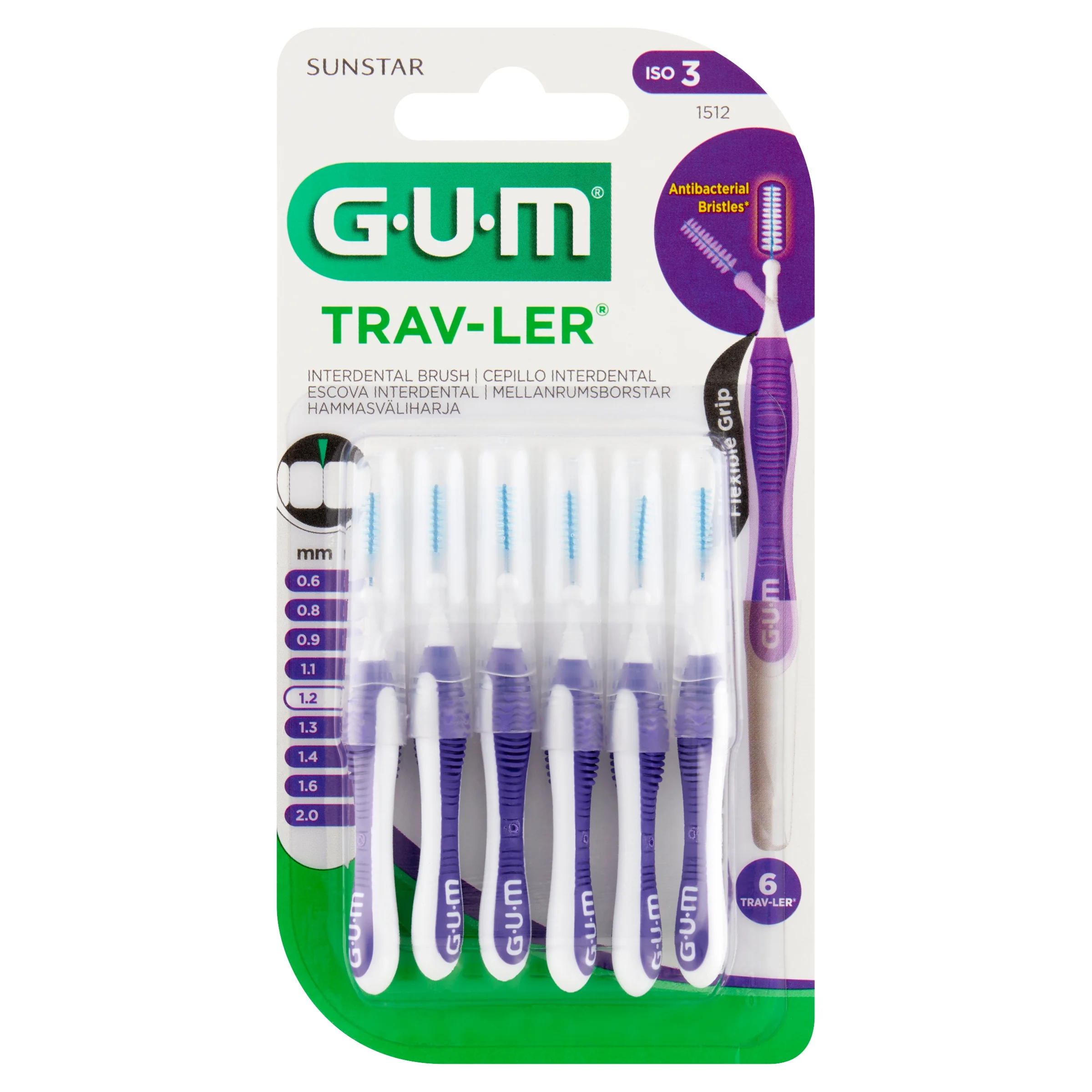 Sunstar Gum Trav-Ler fioletowe szczoteczki międzyzębowe 1,2 mm, 6 sztuk