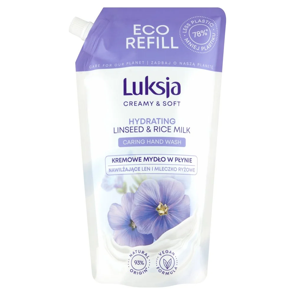 Luksja Creamy & Soft kremowe mydło w płynie Len i Mleczko Ryżowe, 900 ml