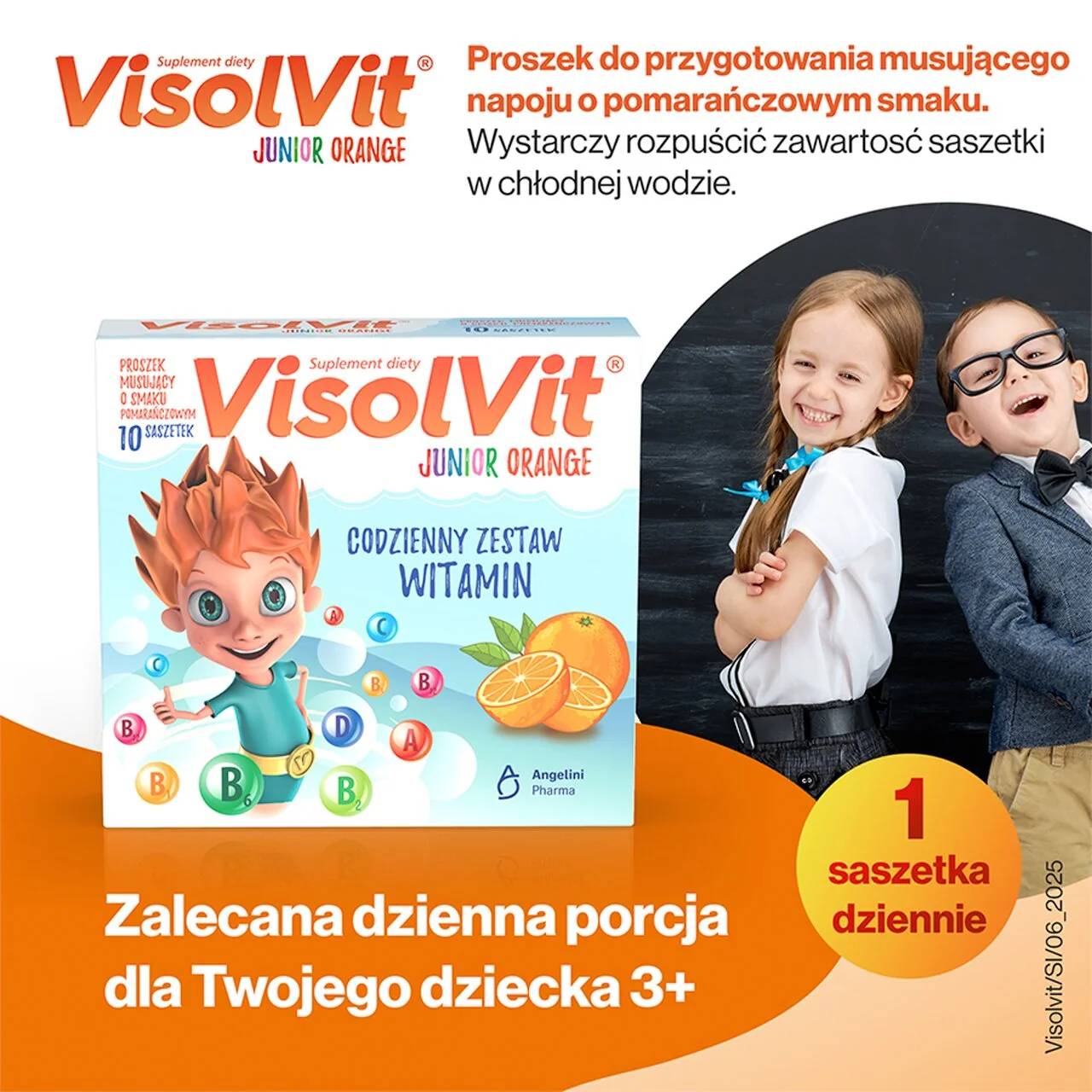 VisolVit Junior proszek musujący o smaku pomarańczowym, 10 saszetek