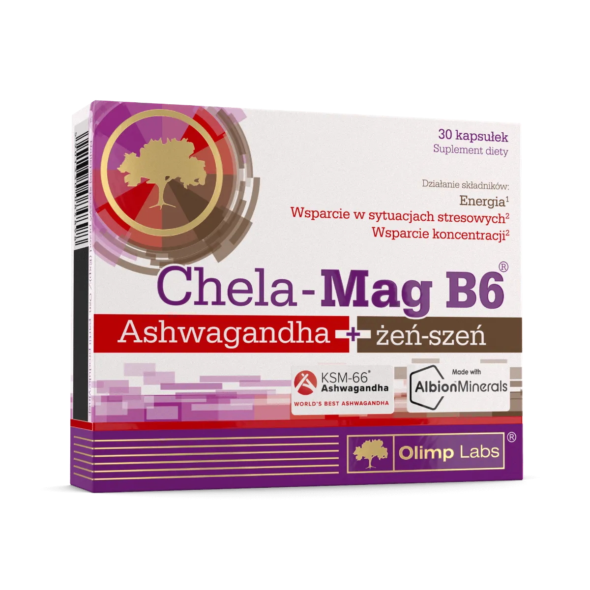 Olimp Chela – Mag B6 Ashwagandha + Żeń-szeń, suplement diety, 30 kapsułek