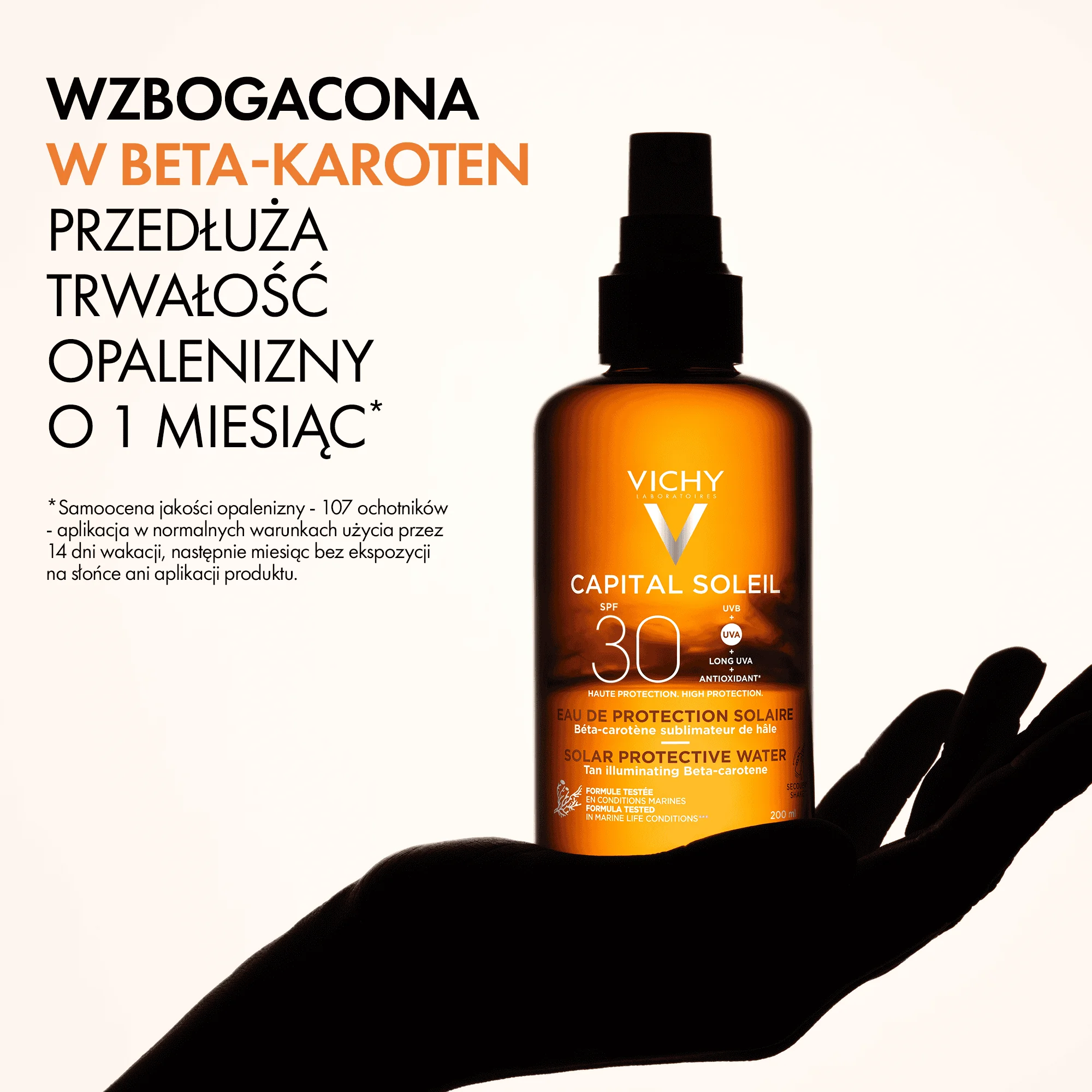 Vichy Capital Soleil, Ochronna woda solarna - przyspieszająca opalanie SPF 30, 200ml