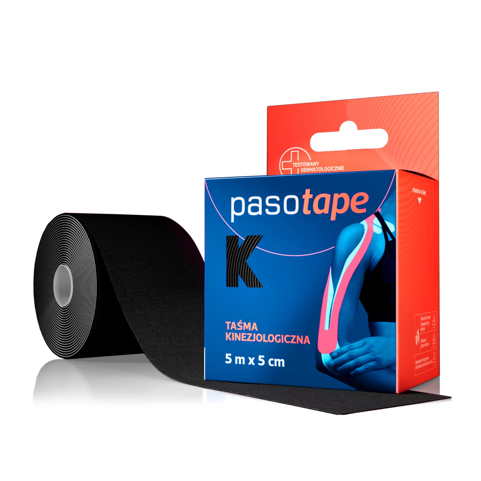 Pasotape taśma kinezjologiczna 5 m x 5 cm czarna, 1 sztuka