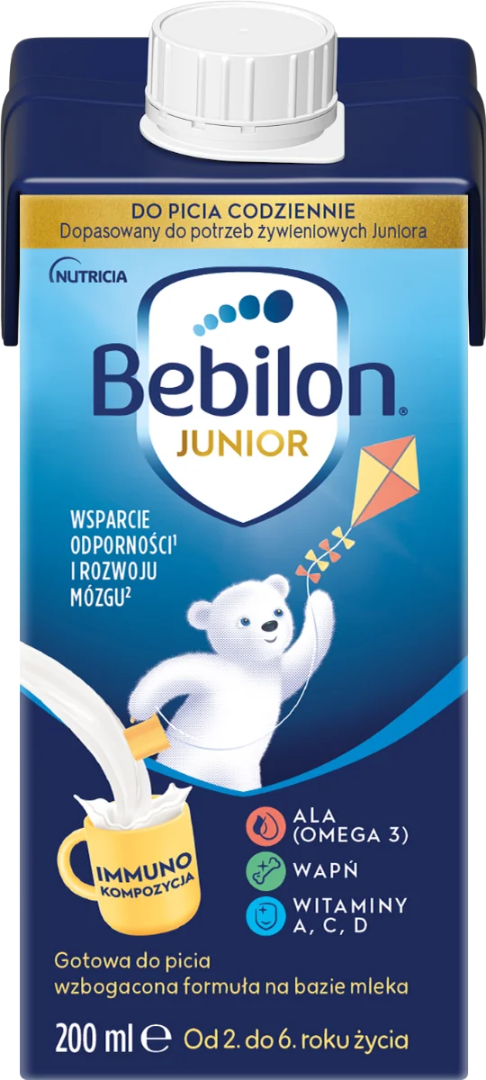 Bebilon Junior Gotowa do picia wzbogacona formuła na bazie mleka, od 2. do 6. roku życia, 200 ml