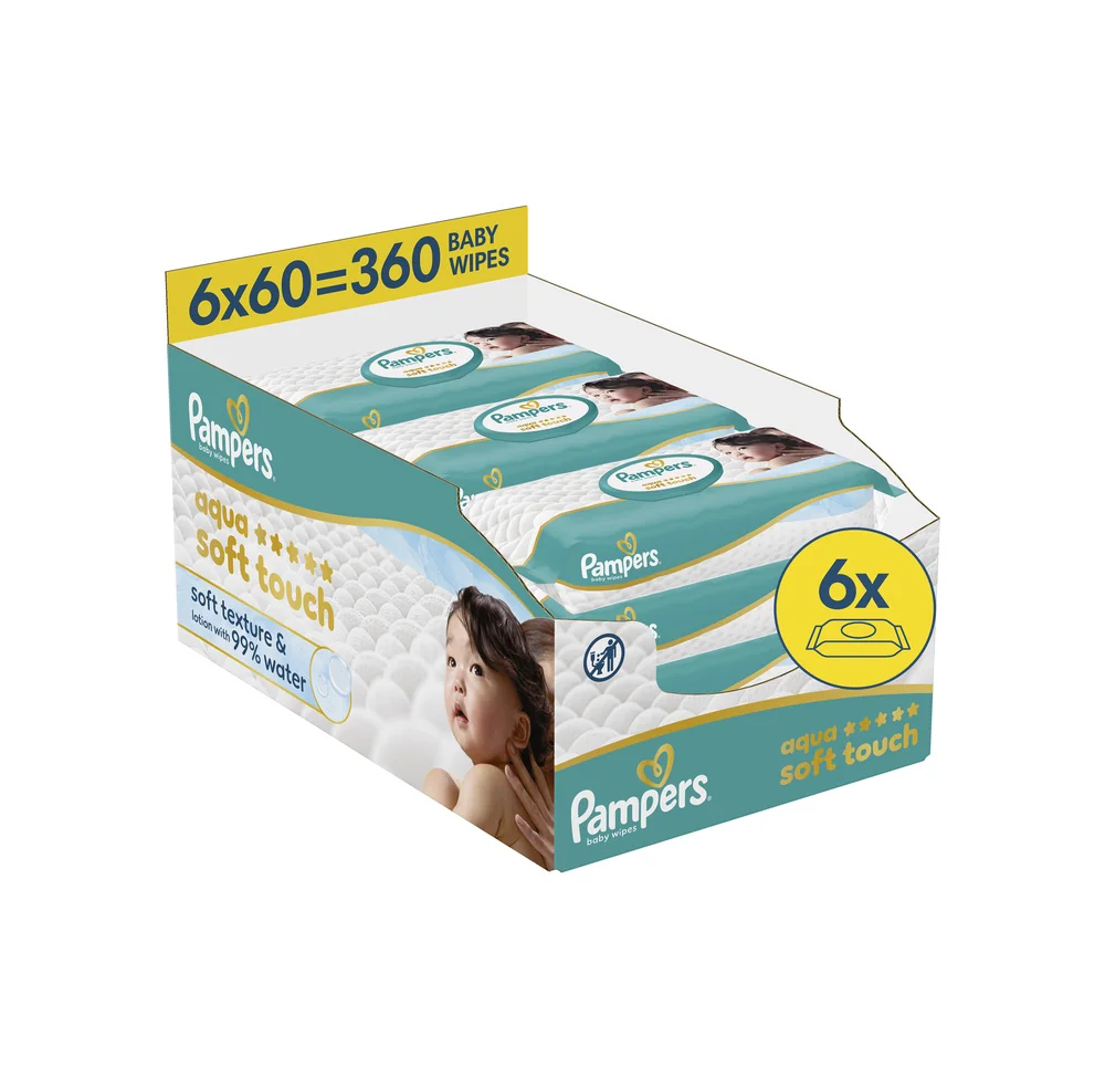 Pampers Aqua Soft Touch chusteczki nawilżane dla dzieci, 60 sztuk