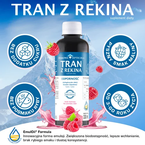 Domowa Apteczka tran z rekina, smak malinowy, 330 ml