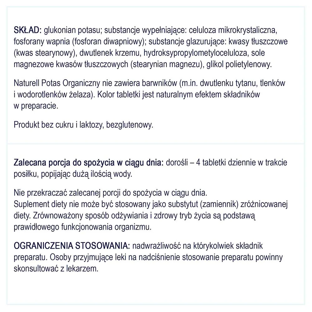 Naturell Potas organiczny 100 tabletek