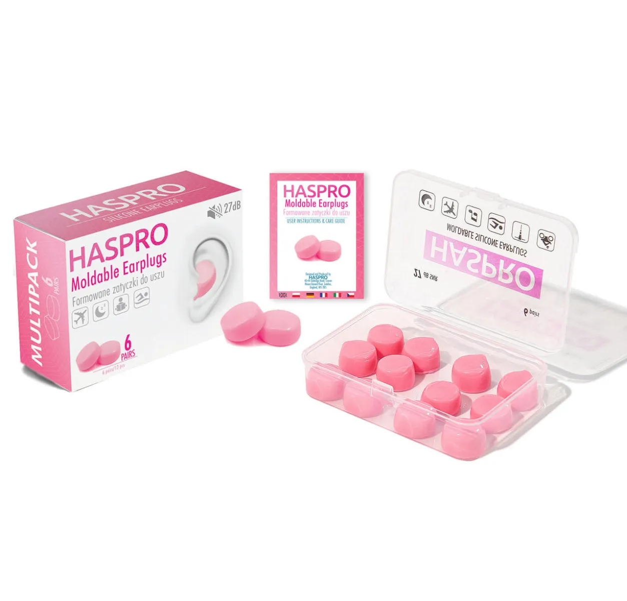 Haspro Mold 6P, formowane zatyczki do uszu, kolor różowy, 6 par