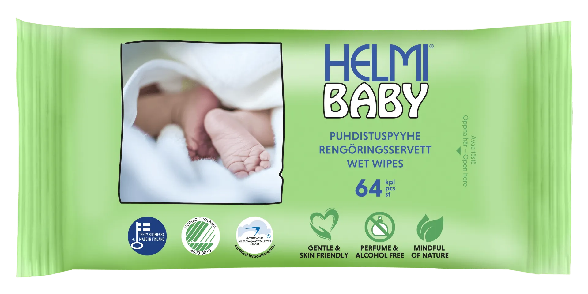 Helmi Baby, Chusteczki nawilżane EKO z ekstraktem z aloesu, 64 szt.