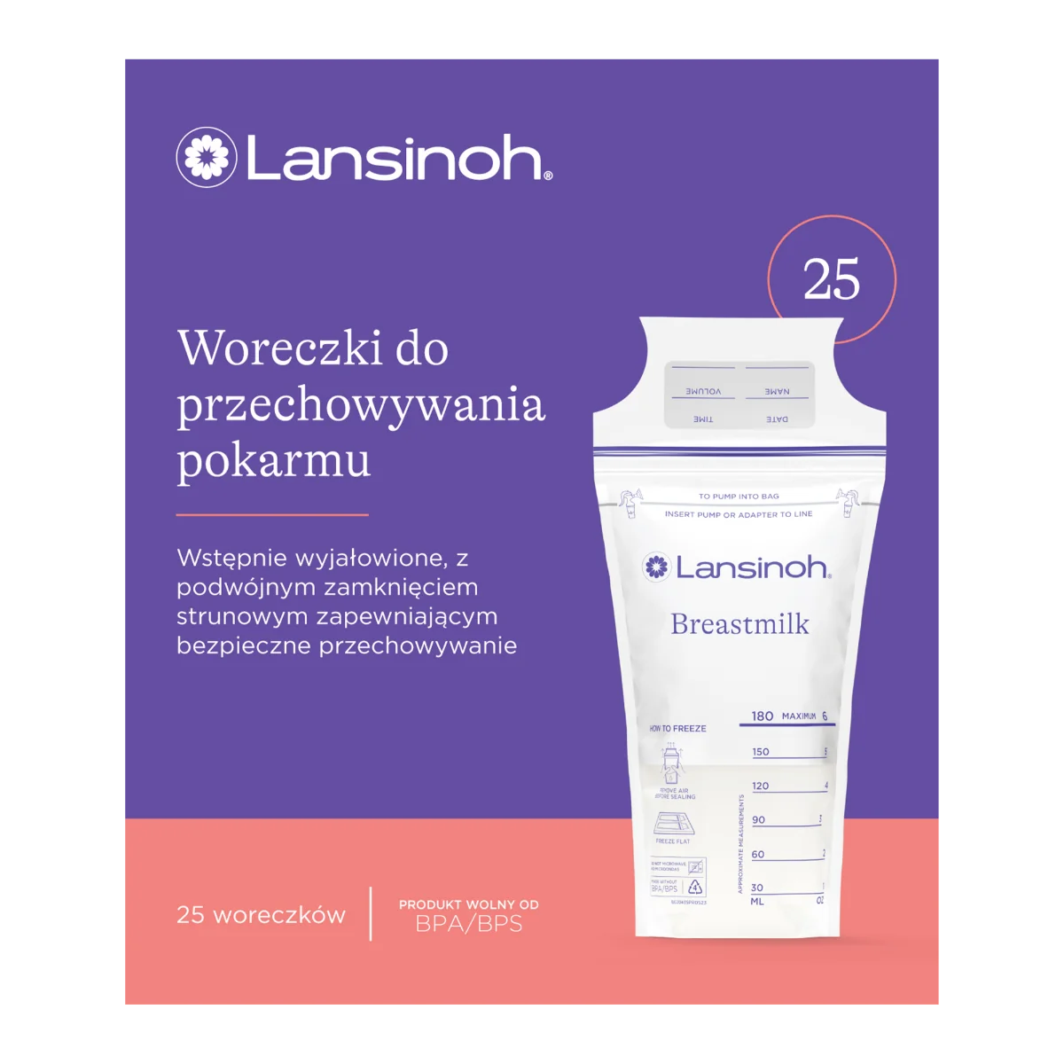 Lansinoh woreczki do przechowywania pokarmu, 25 szt.