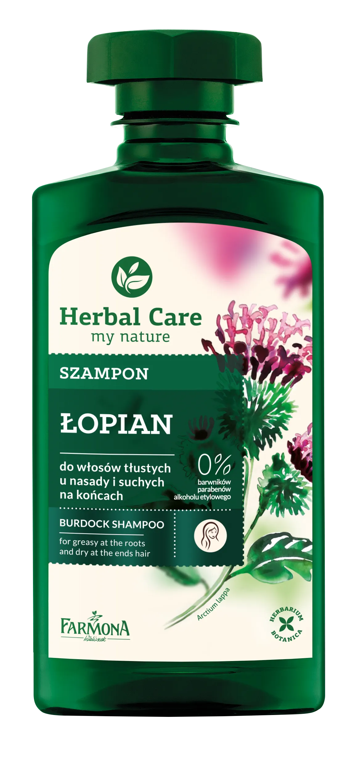 Herbal Care szampon do włosów tłustych u nasady i suchych na końcach Łopian, 330 ml 