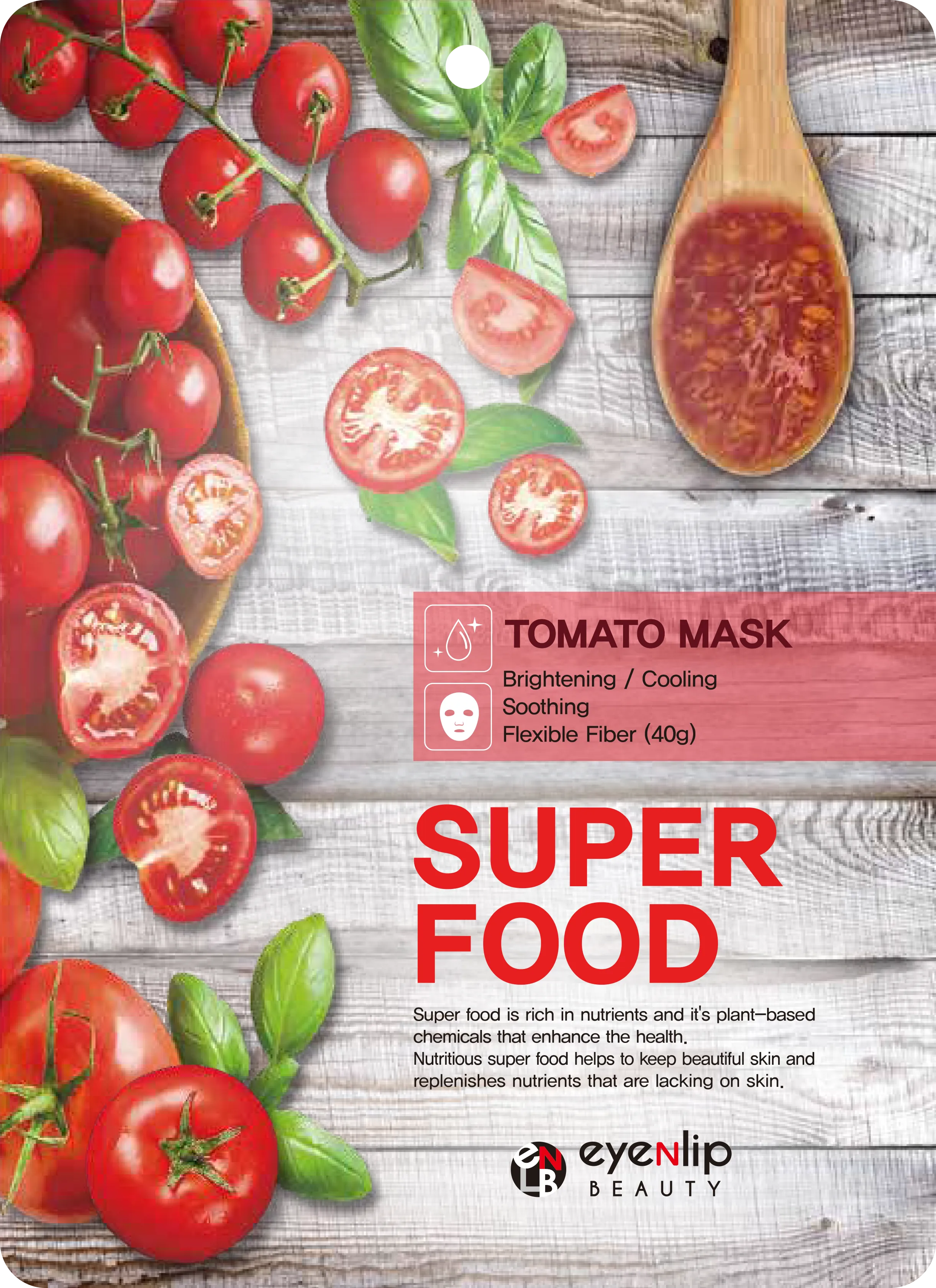 Eyenlip Beauty SuperFood Tomato rozświetlająco-uelastyczniająca maska w płachcie, 30 g