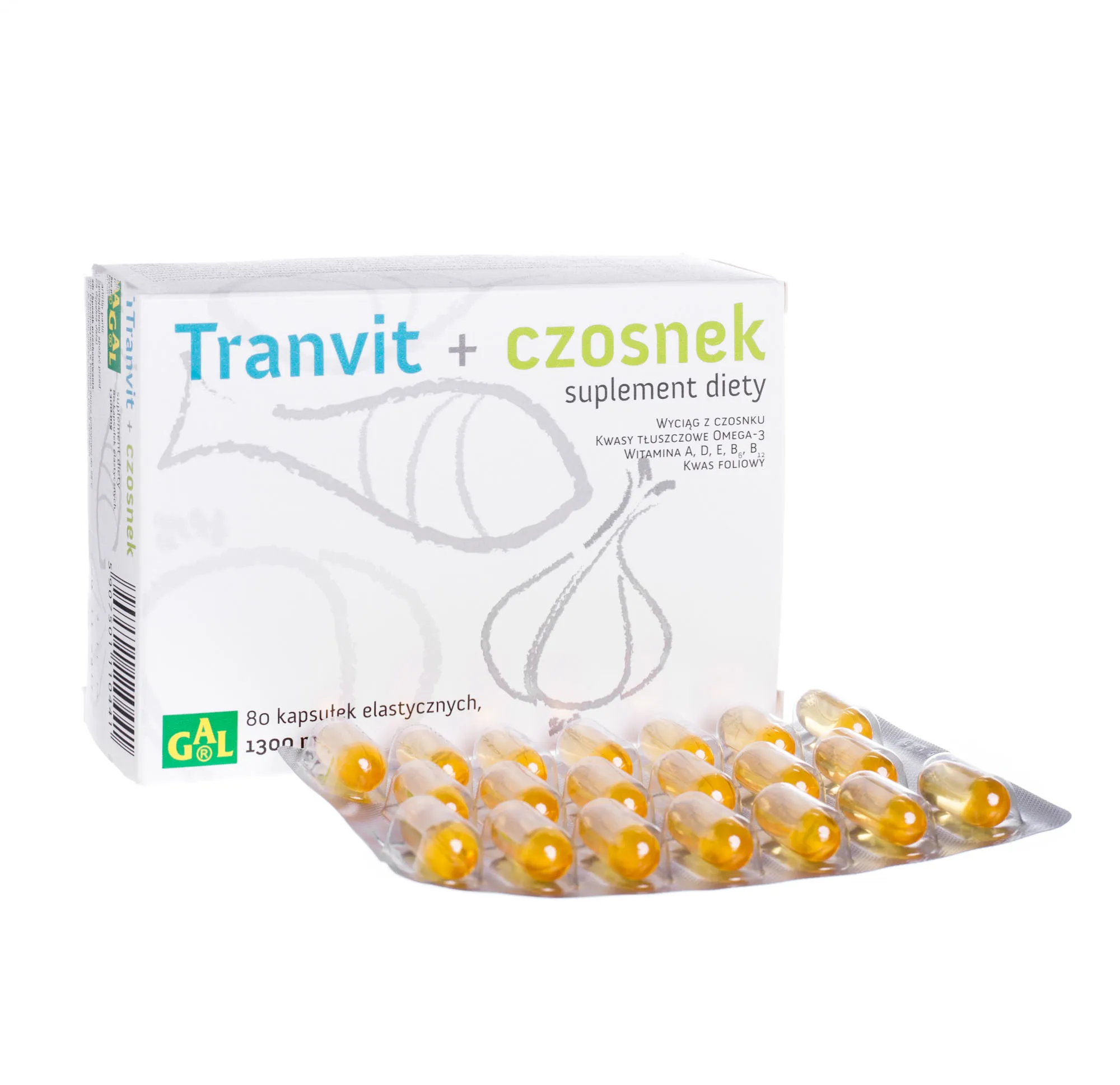 Tranvit + czosnek. 80 kapsułek elastycznych, 1300 mg 