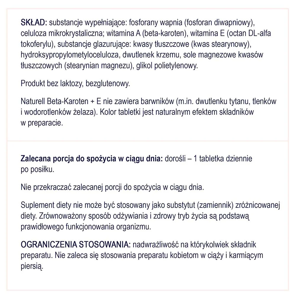 Naturell Beta-Karoten + E 60 tabletek