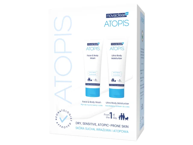 Novaclear Atopis Zestaw płyn do mycia 200 ml + nawilżający balsam do ciała 200 ml