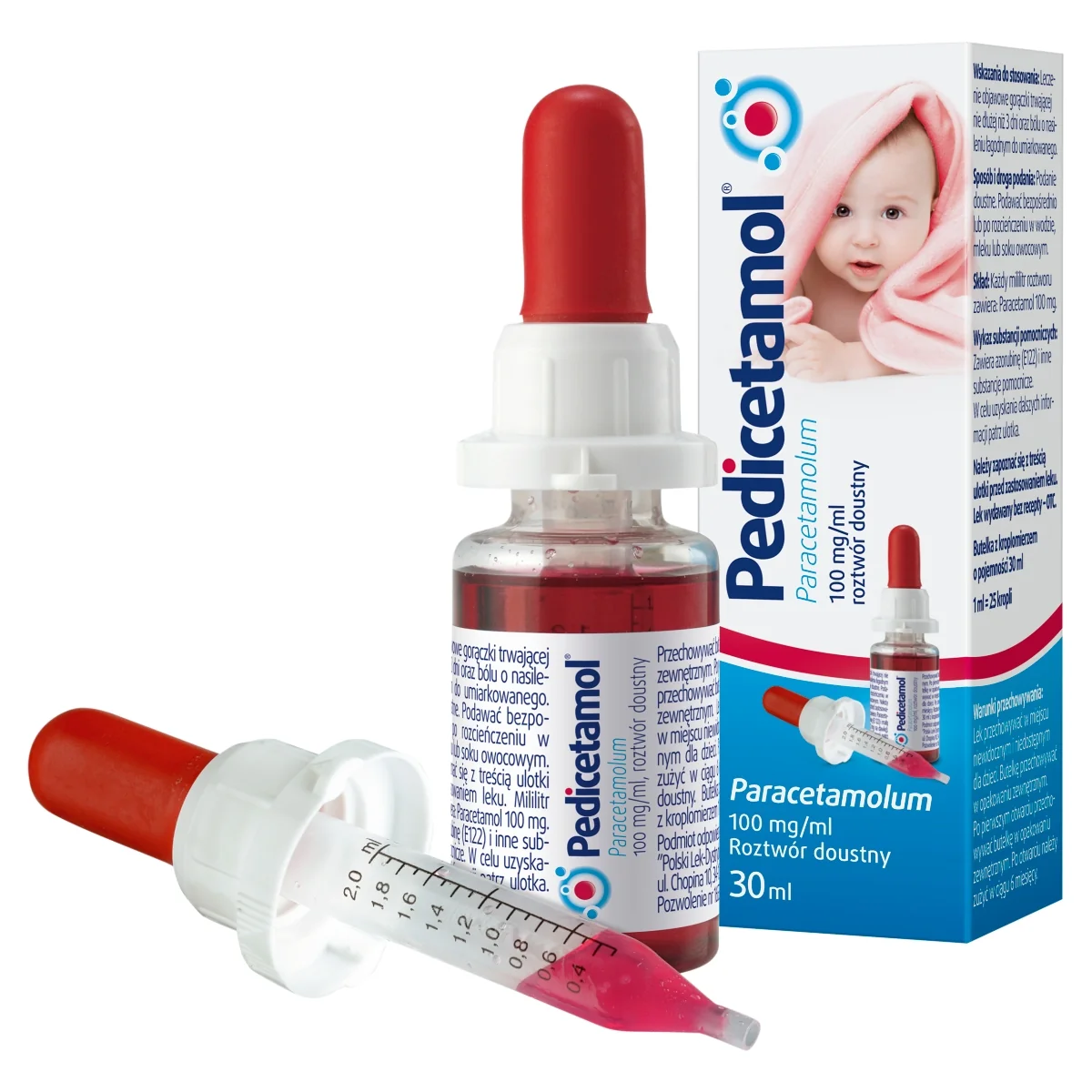 Pedicetamol lek przeciwgorączkowy i przeciwbólowy dla dzieci w postaci kropli doustnych, 30 ml