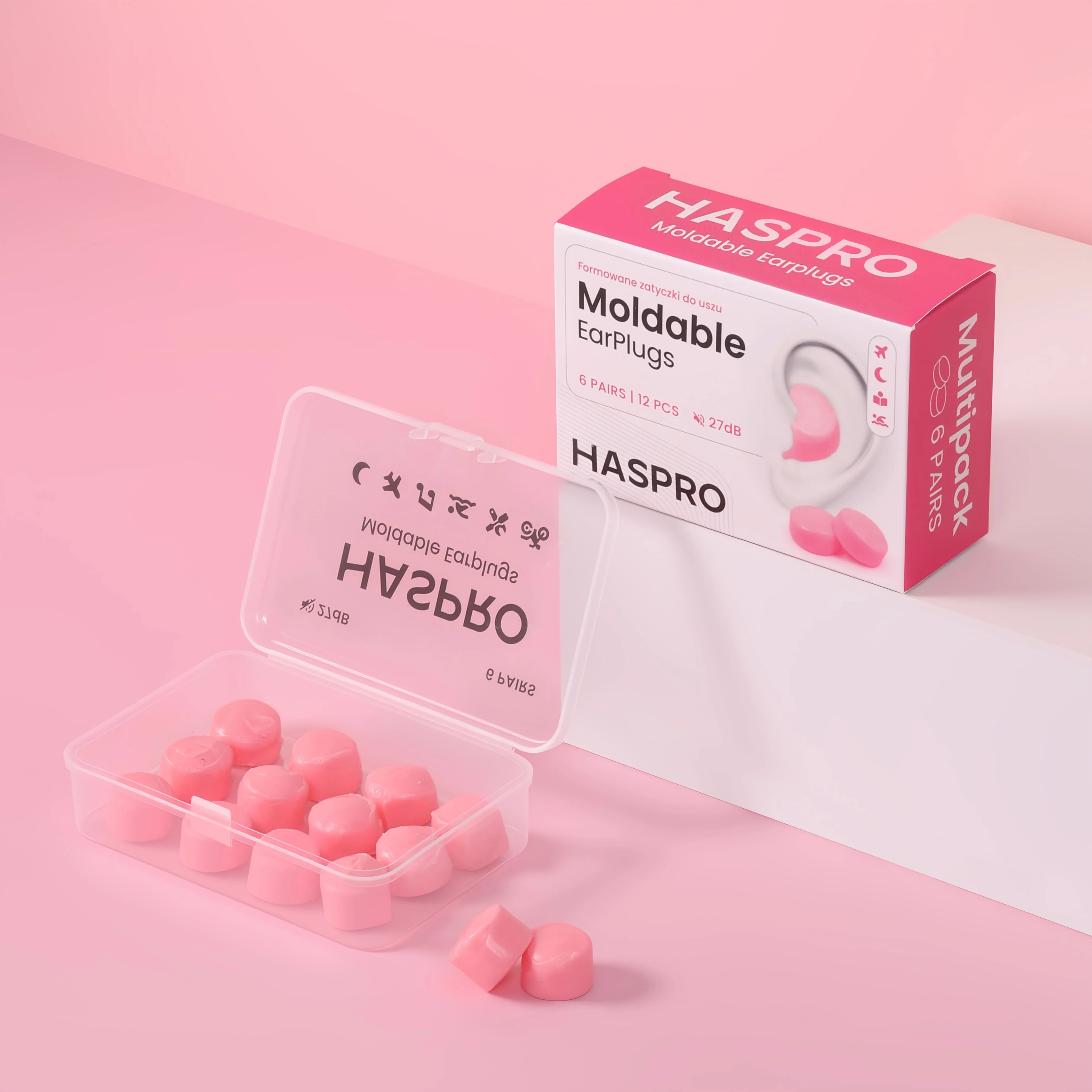 Haspro Mold 6P zatyczki do uszu, kolor różowy, 6 par
