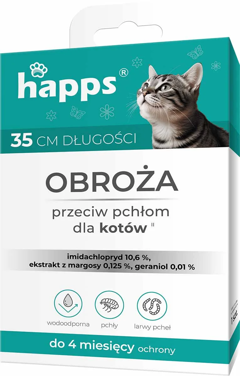 Happs obroża przeciw pchłom dla kotów, 1 sztuka