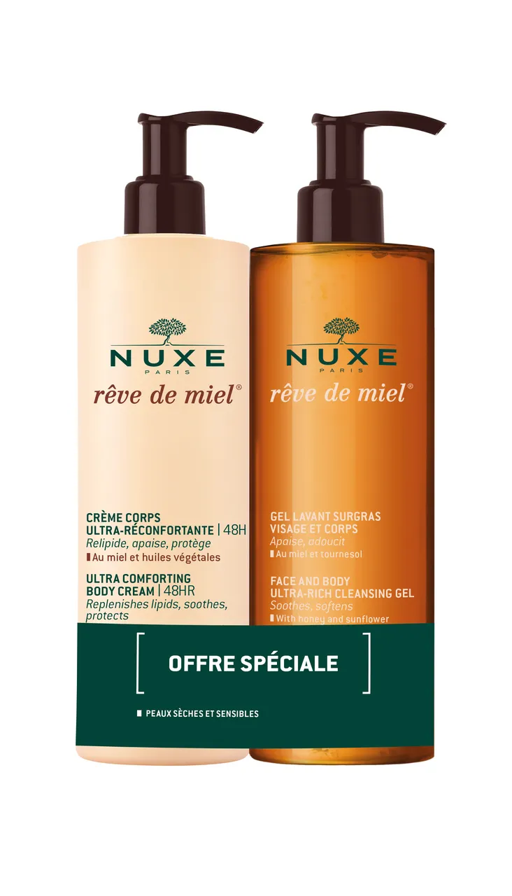 Nuxe zestaw Reve de Miel, balsam do ciała + żel do mycia twarzy/ciała, 400ml+400ml