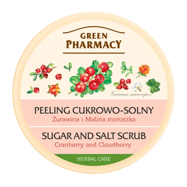 Green Pharmacy, peeling cukrowo solny, żurawina i malina moroszka, 300 ml