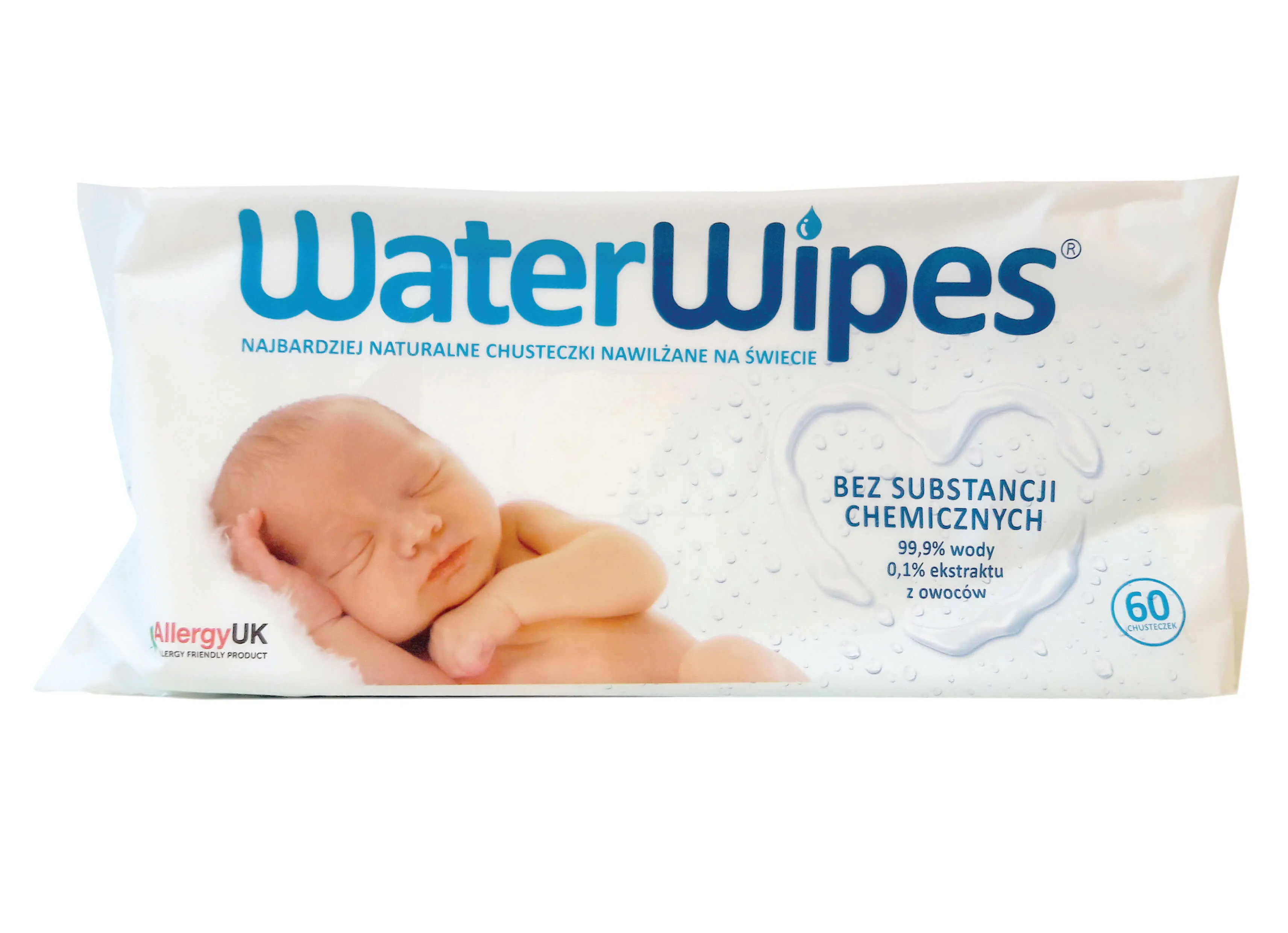 WaterWipes, chusteczki nasączone czystą wodą, 60 sztuk