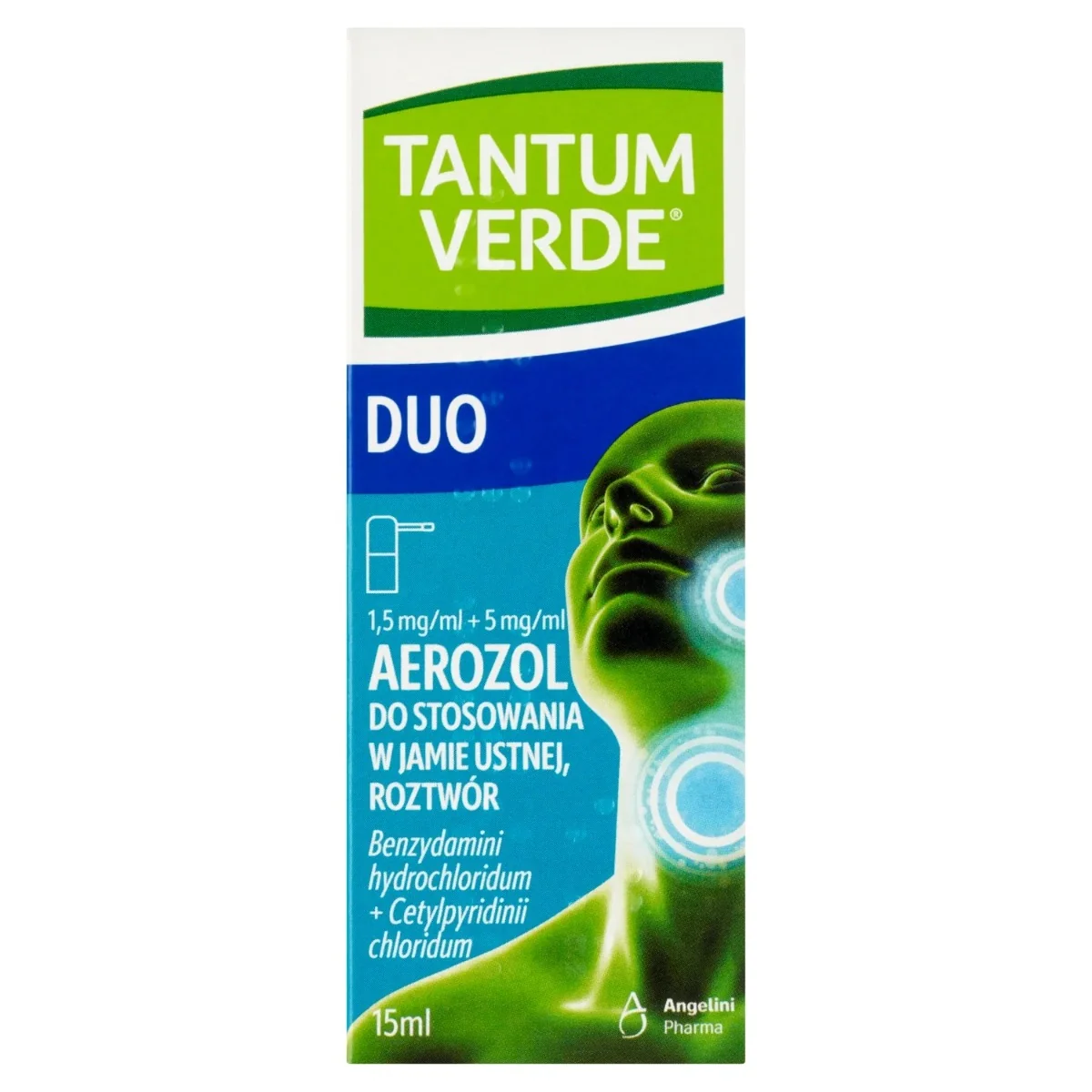 Tantum Verde Duo 1,5 mg + 5 mg/ml aerozol, 15 ml