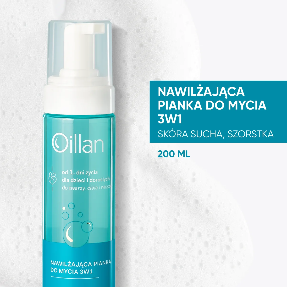 Oillan nawilżająca pianka do mycia ciała i włosów 3w1, 200 ml