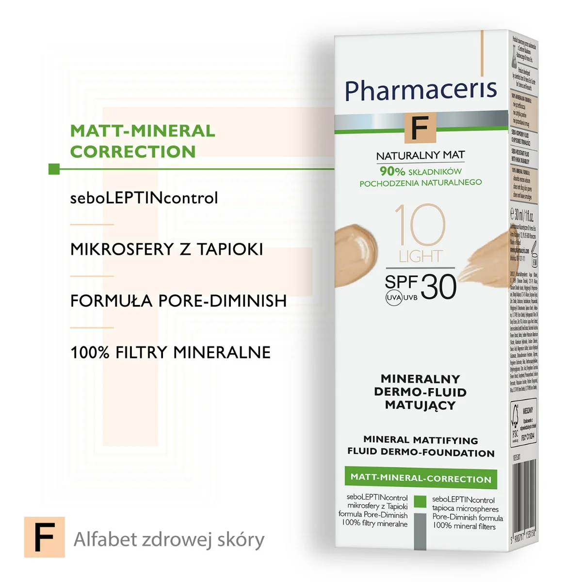 Pharmaceris F Matt-Mineral-Correction mineralny dermo-fluid matujący SPF 30 light 10, 30 ml