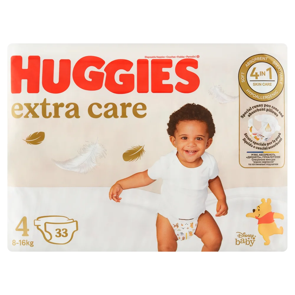 Huggies Extra Care Jumbo pieluchy rozmiar 4 8-14 kg, 33 szt.