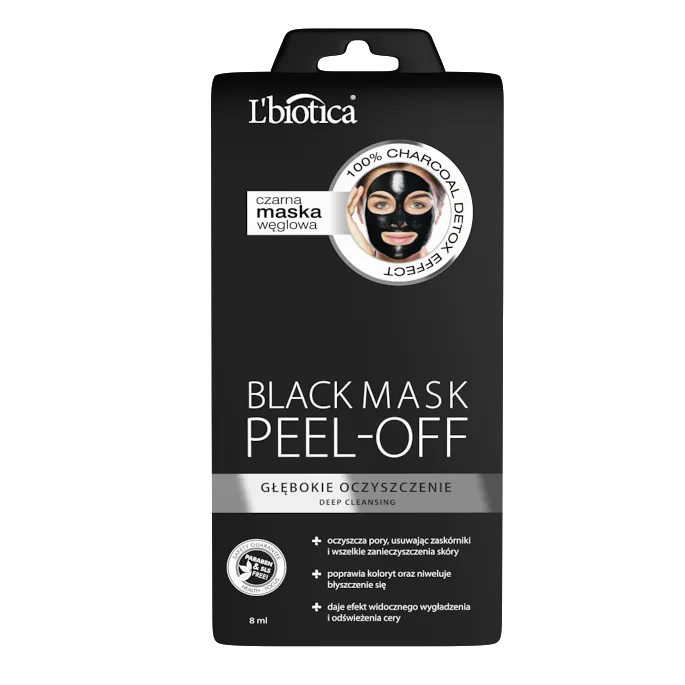 L'biotica Black Mask Peel-Off, czarna maska węglowa, głęboko oczyszczająca, 8 ml