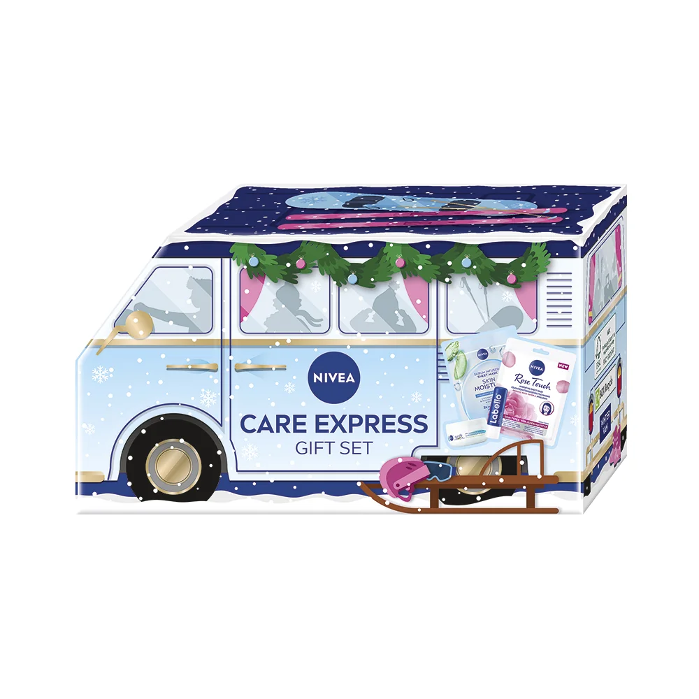 Nivea Care Express Zestaw maseczka, 2 sztuki + krem, 50 ml + balsam do ust, 4,8 g