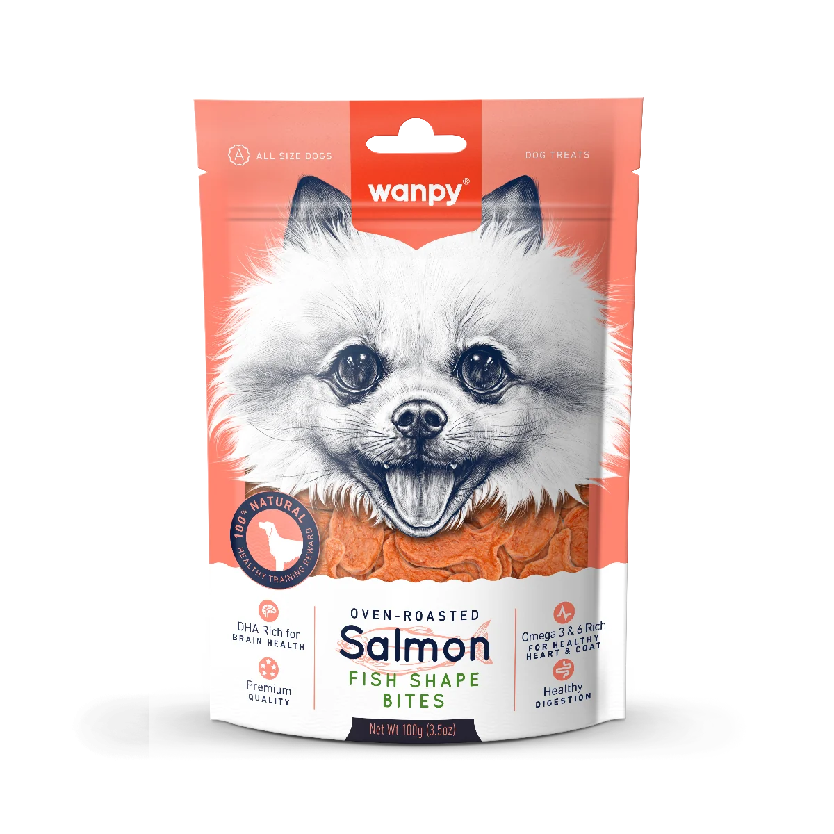 Wanpy Salomon Fish Shape Bites kawałki łososia w kształcie rybek, 100 g