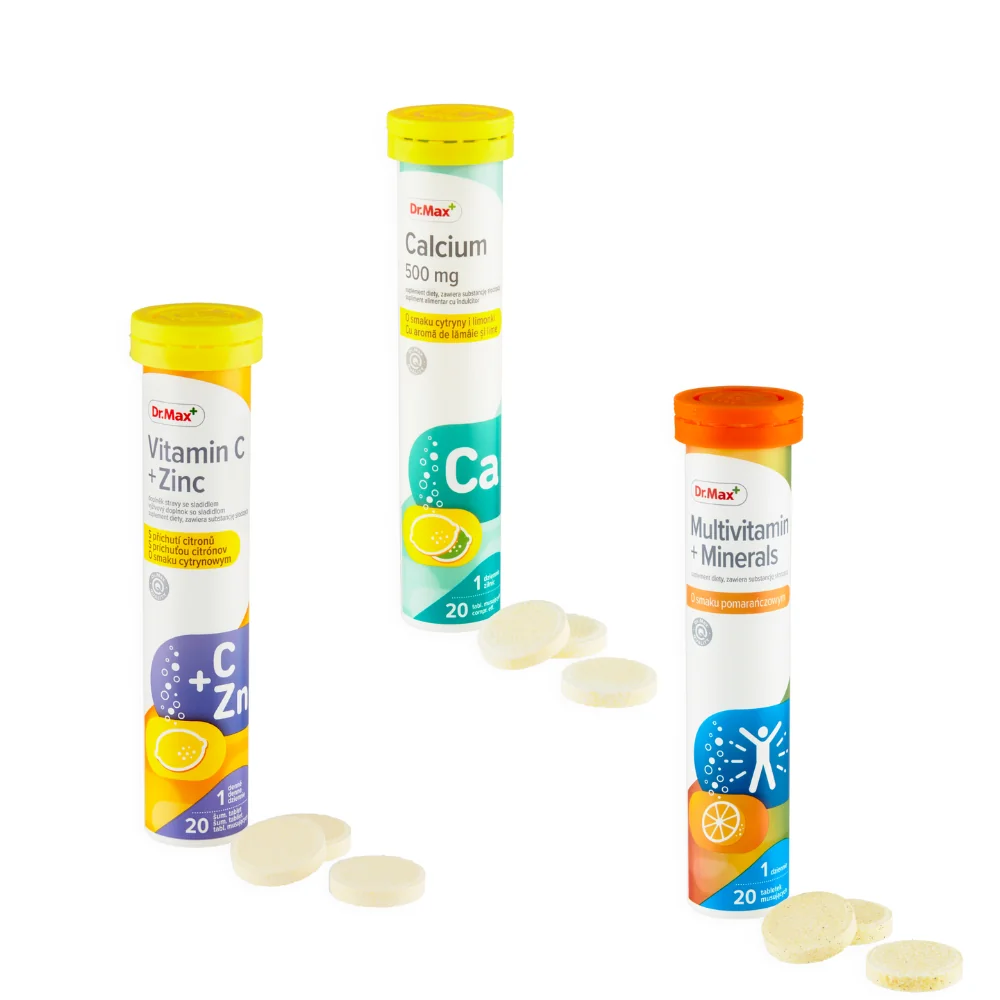 Zestaw Dr. Max Calcium + Multivitamin + Minerals + Vitamin C + Zinc 3 x 20 tabletek musujących