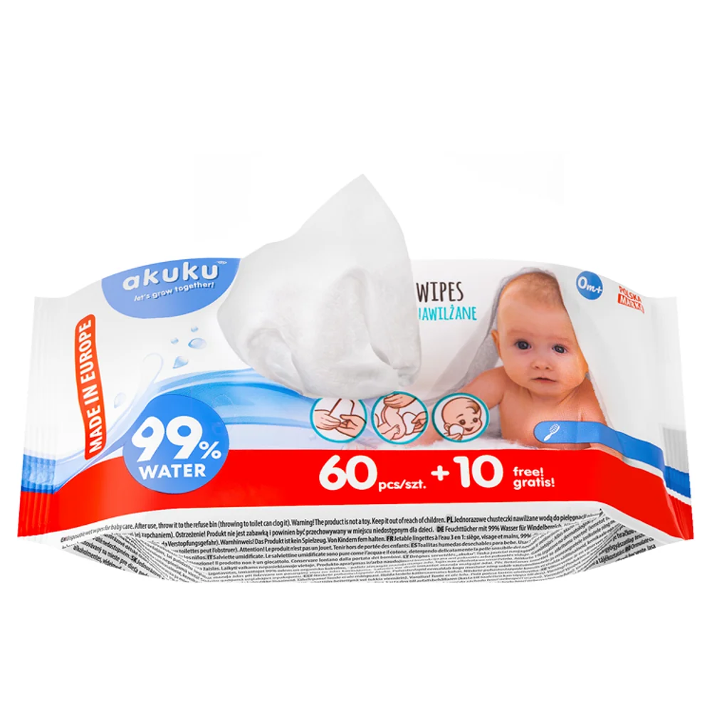 Akuku chusteczki nawilżane wodą, 70 szt.