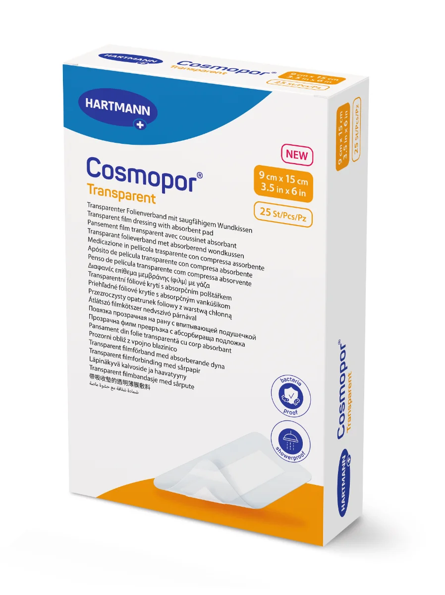 Cosmopor transparentny opatrunek sterylny 9 cm x 15 cm, 25 szt.