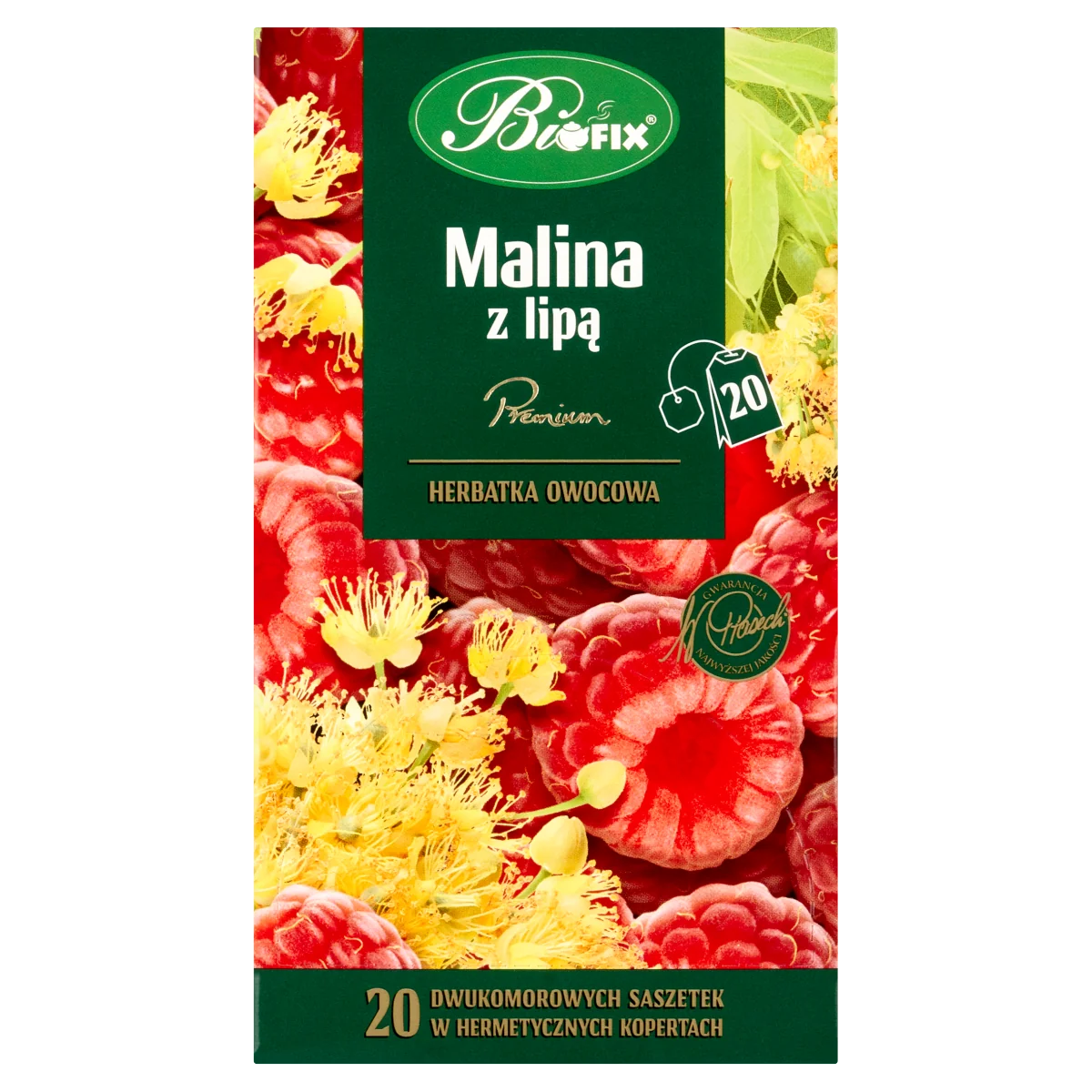 BiFIX Premium Malina z Lipą herbatka owocowa ekspresowa, 20 x 2,0 g