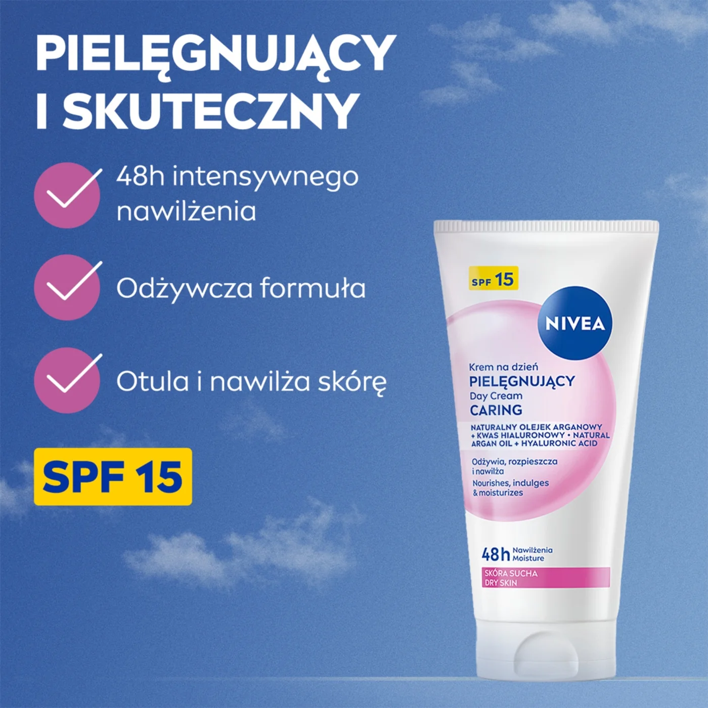 Nivea 24H Nawilżenia odżywczy krem na dzień SPF 15 cera sucha i wrażliwa, 50 ml