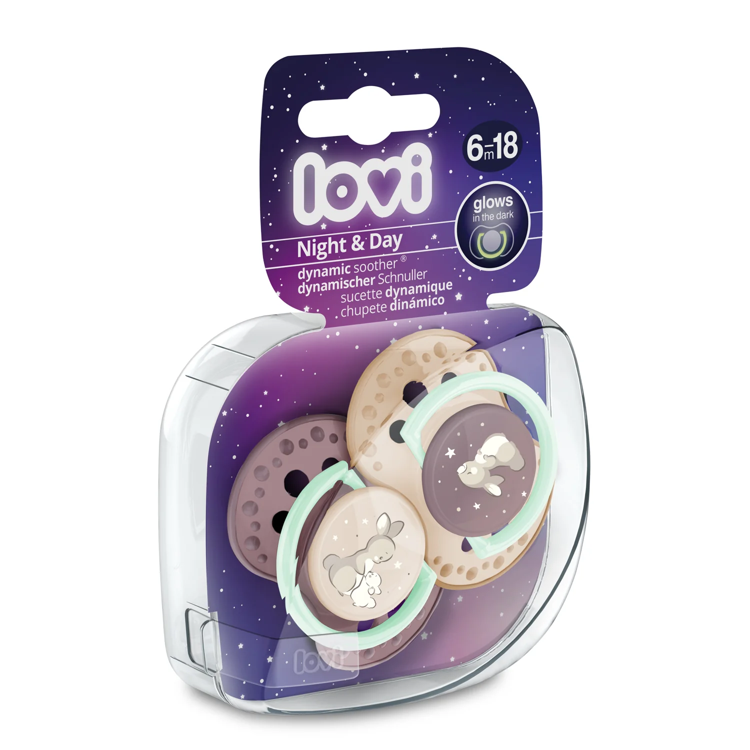 LOVI Smoczek silikonowy dynamiczny 6-18m Night & Day Girl 2 sztuki