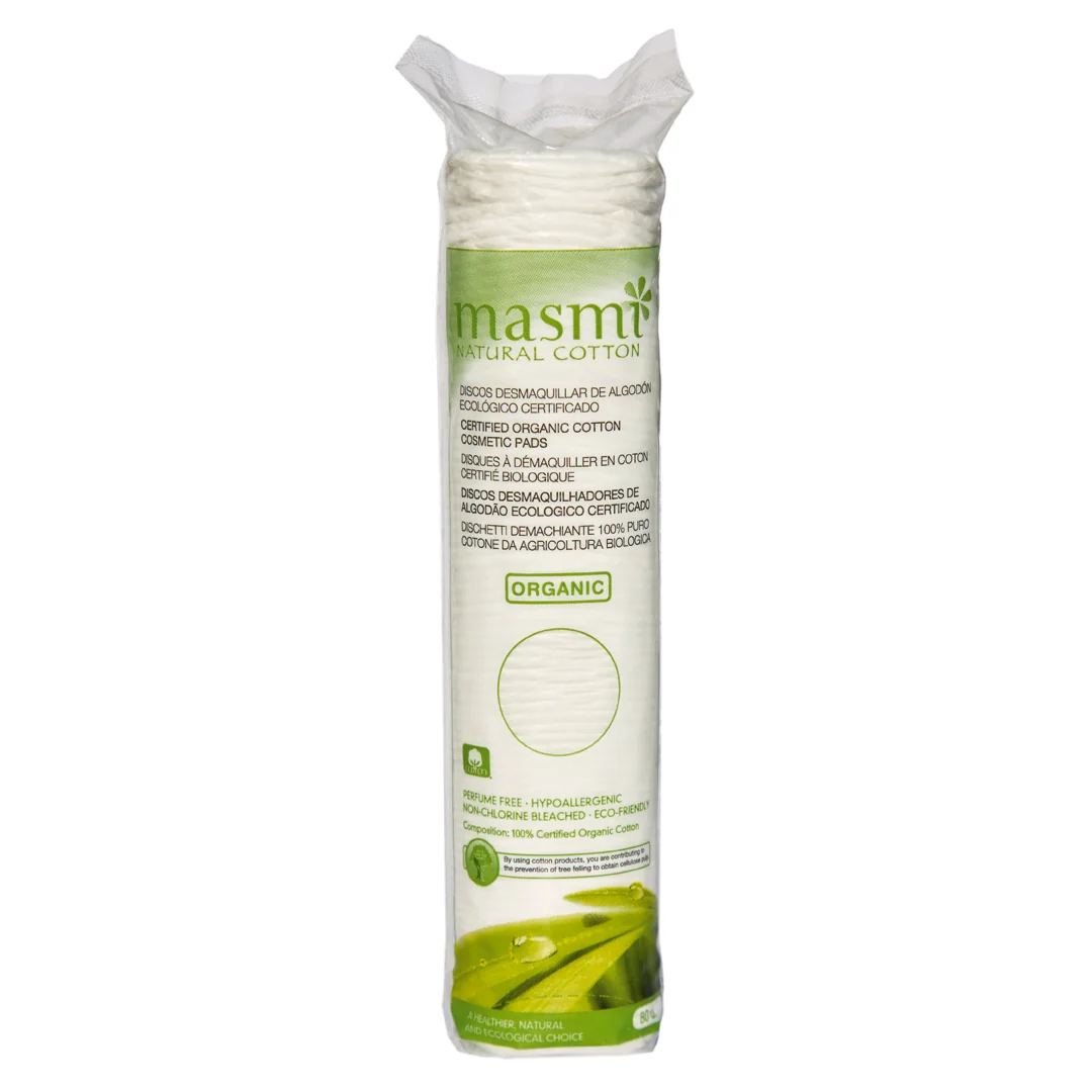 Masmi okrągłe bawełniane płatki kosmetyczne 100% organicznej bawełny, 80 szt.