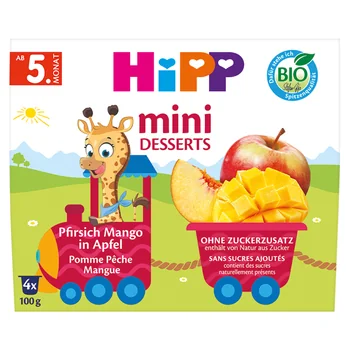 HIPP Mini deserek jabłka-brzoskwinie-mango BIO, 4 x 100 g