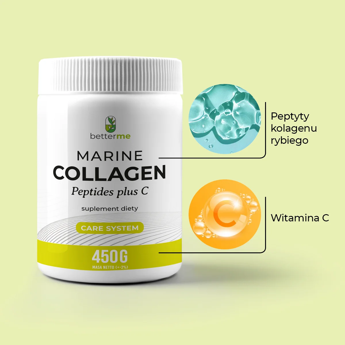 BetterMe Marine Collagen Peptides Plus C proszek, 450 g