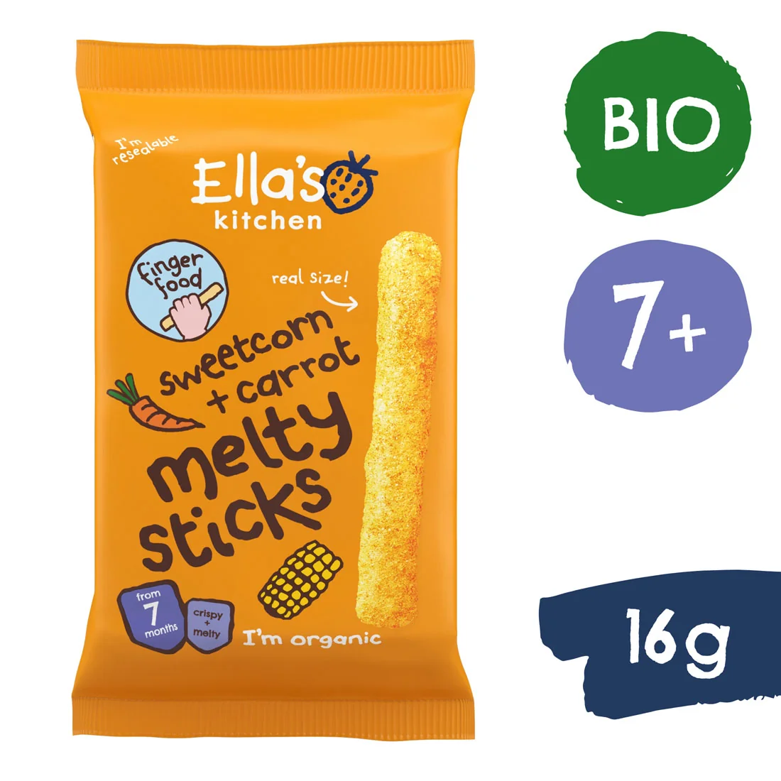 Ella's Kitchen BIO chrupiące paluszki z kukurydzą i marchewką, 16 g