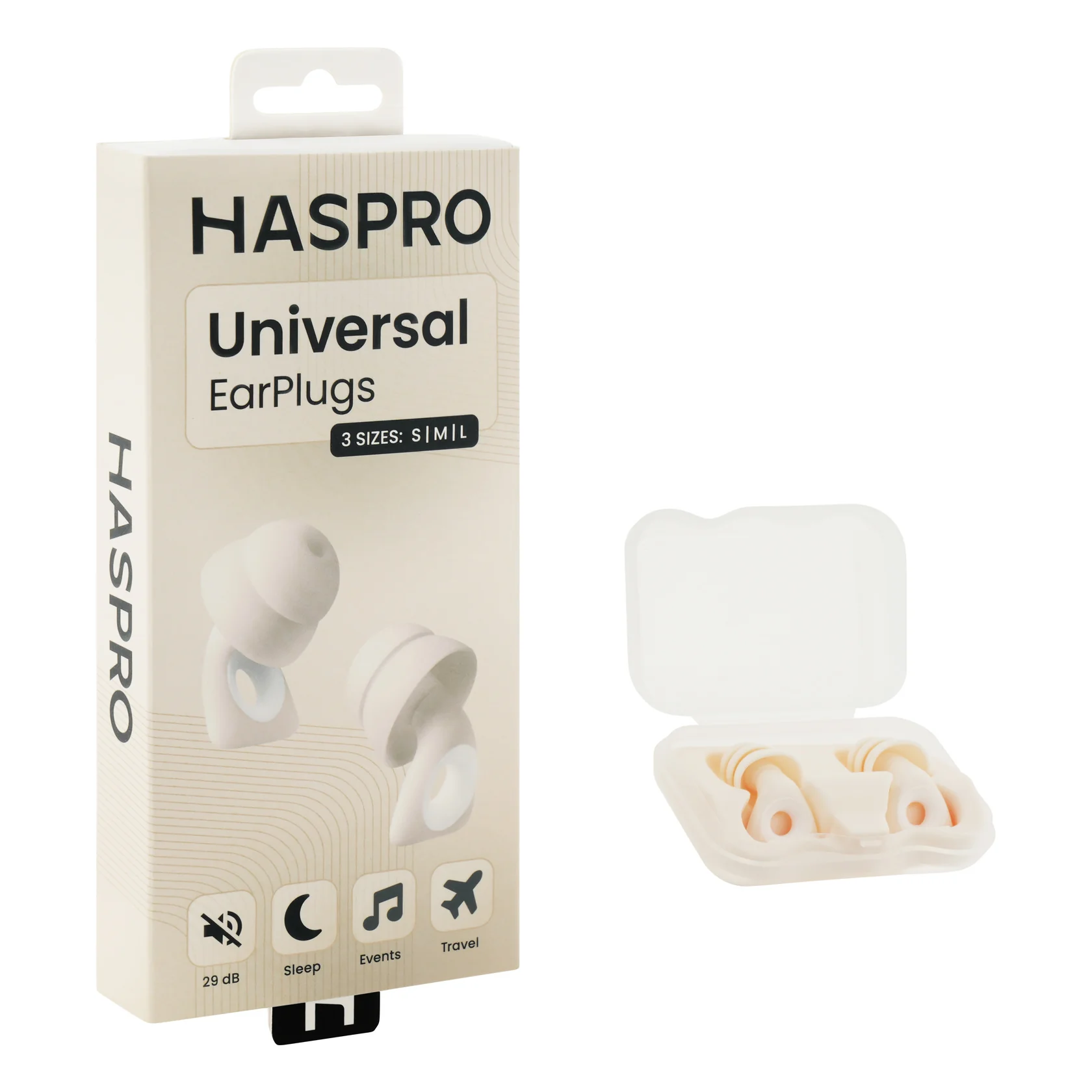 HASPRO Universal silikonowe zatyczki do uszu beżowe, 2 sztuki
