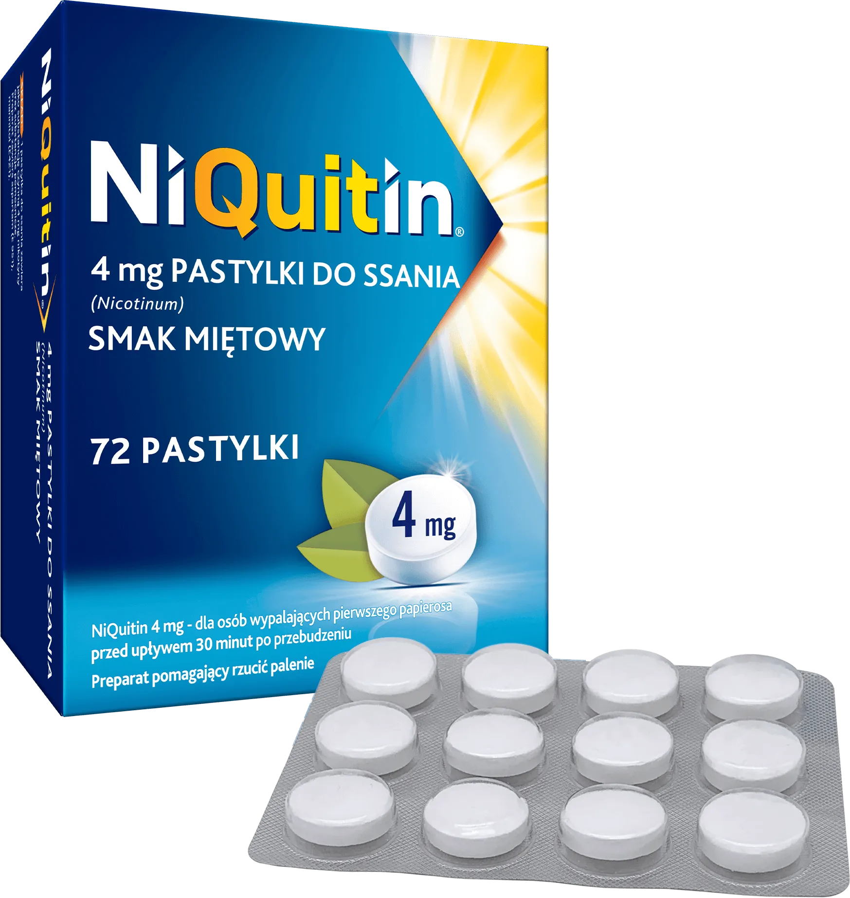 Niquitin, 4 mg, lek ułatwiający odzwyczajenie się od palenia tytoniu, 72 pastylki do ssania 