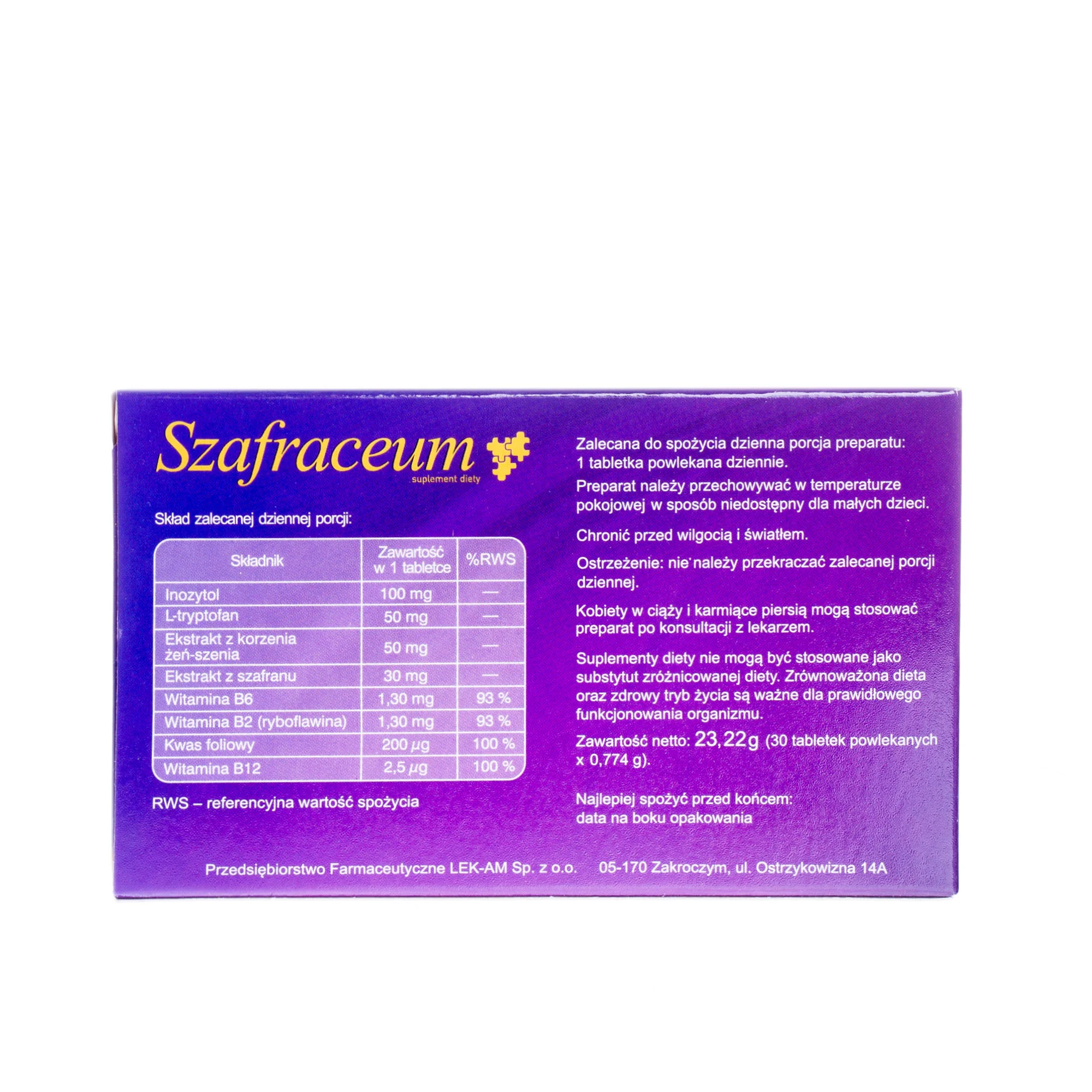 Szafraceum suplement diety, 30 tabletek