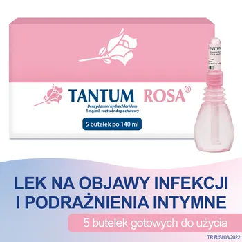 Tantum Rosa, 1 mg/ml, roztwór dopochwowy, 5 butelek po 140 ml 