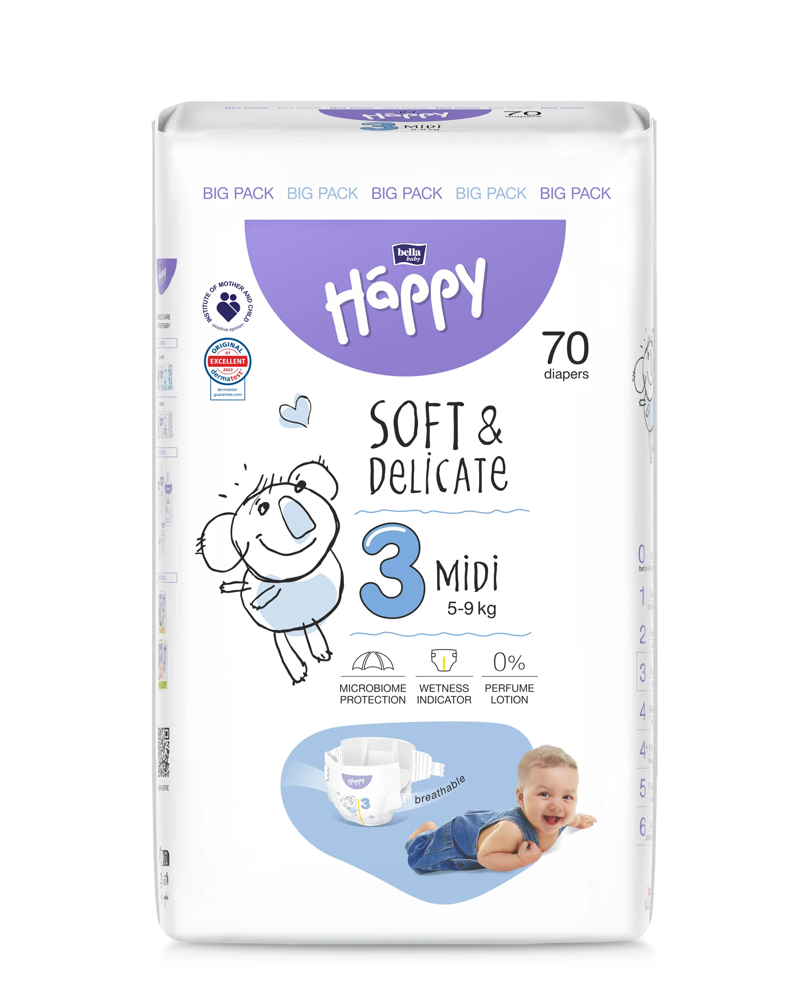Bella Baby Happy Midi pieluszki 5-9 kg, 70 szt.